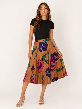 Silk Floral Vintage A-Line Skirt Size 4